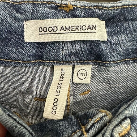 Good American Jeans Good Legs Crop Distressed Skinny Jeans Size 0/25 - Picture 10 of 13